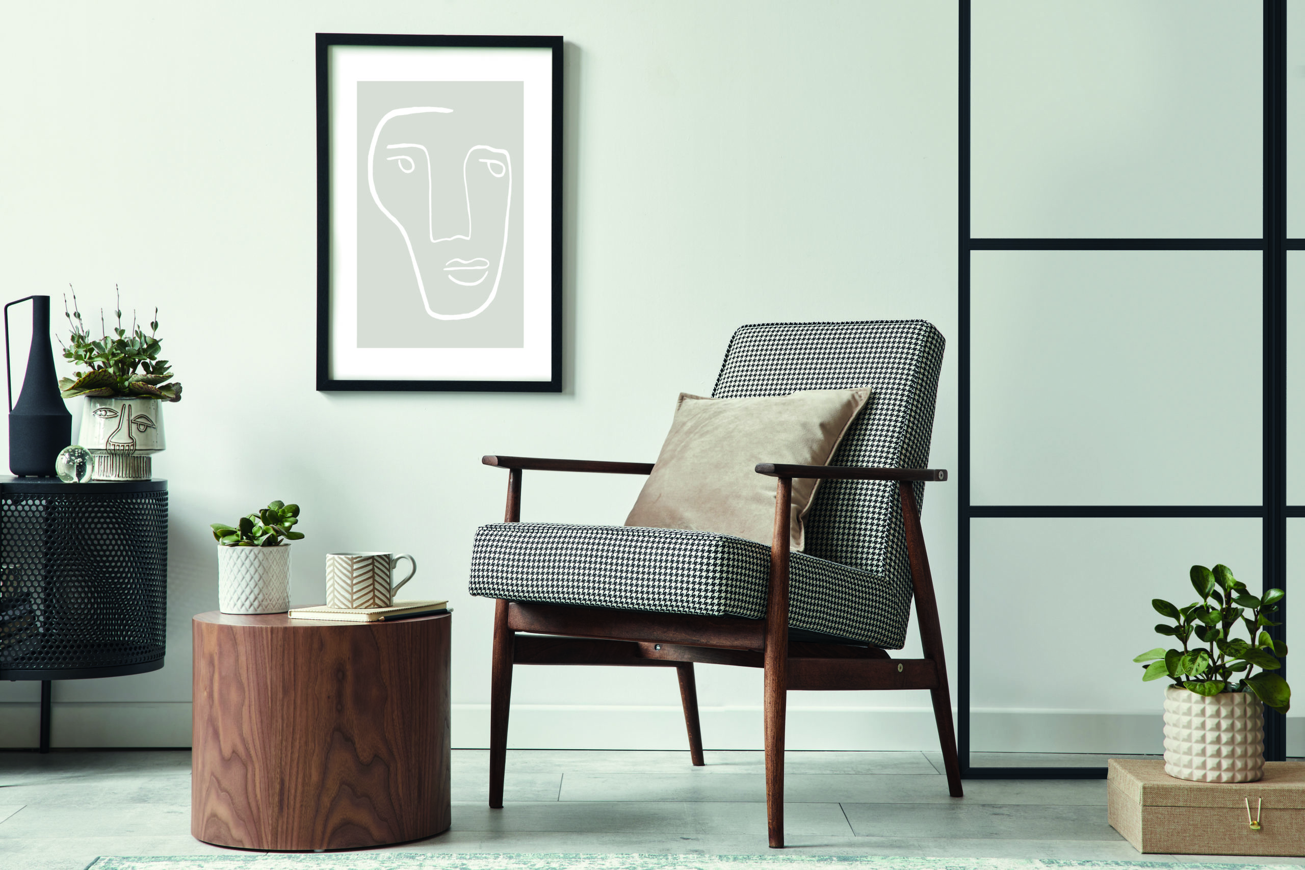 internal door screen with chair and coffee table